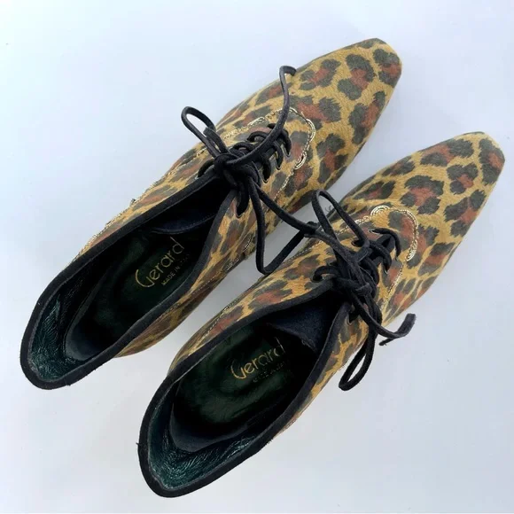 Vintage Leopard Print Suede Lace Up Ankle Booties - Picture 4 of 16